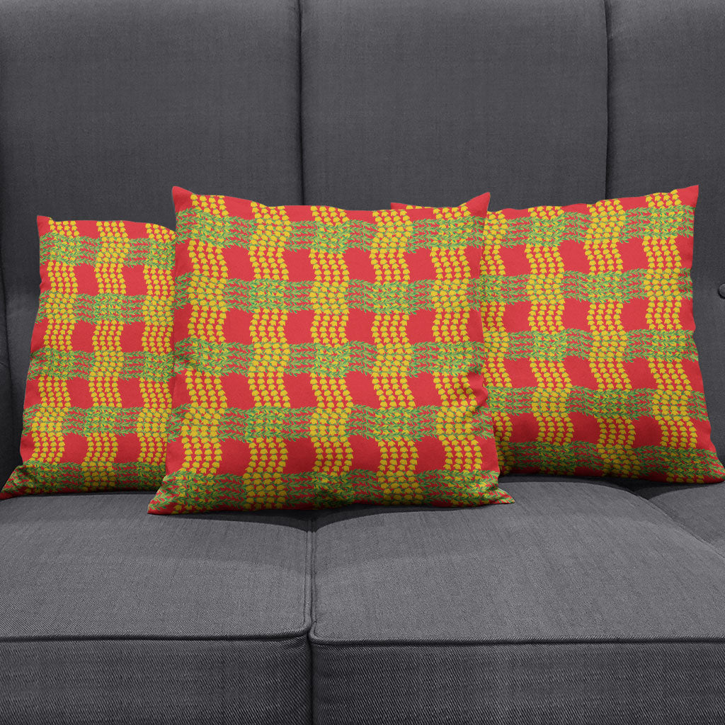 Aloha Hawaii Ilima Maile Lei Pillow Cover Palaka Inspired Hawaiian-plaid Red
