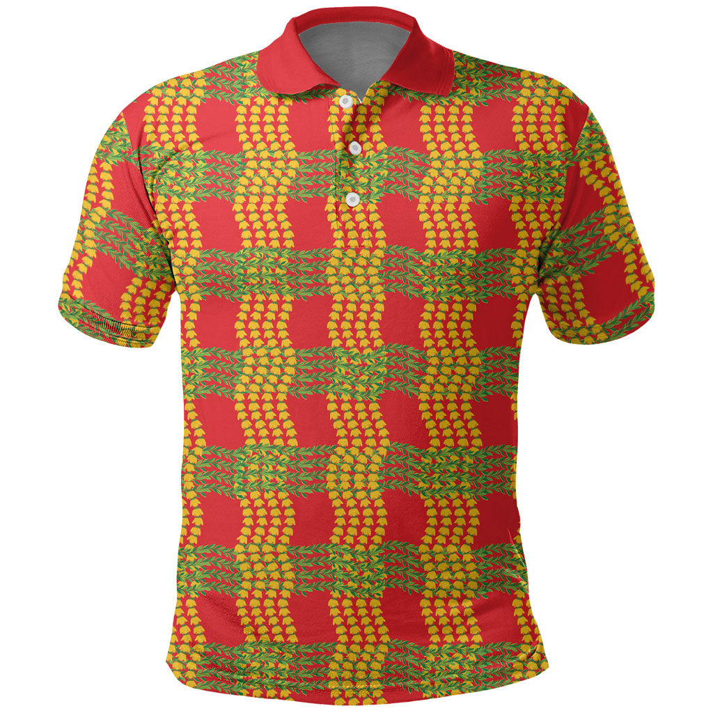 Aloha Hawaii Ilima Maile Lei Polo Shirt Palaka Inspired Hawaiian-plaid Red