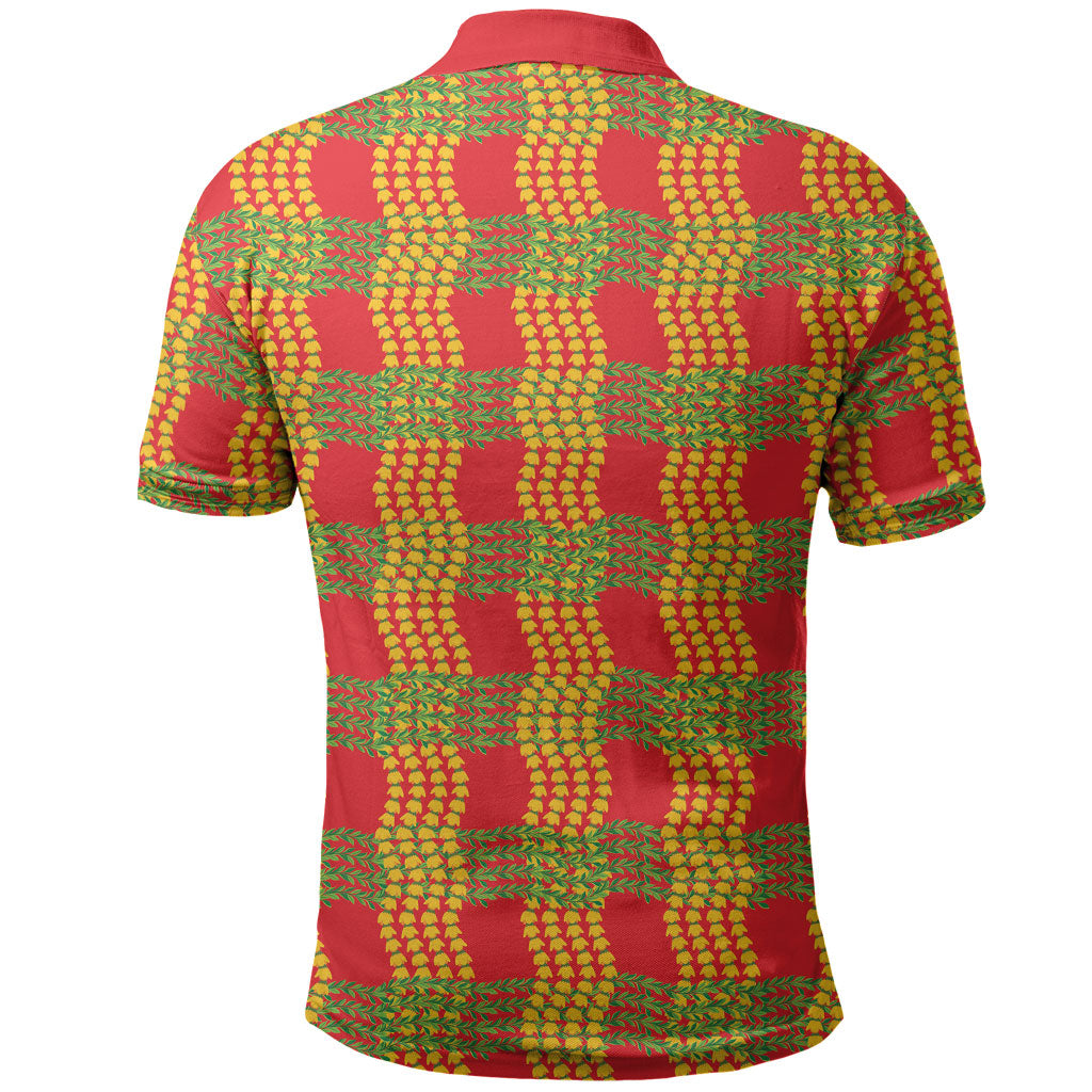Aloha Hawaii Ilima Maile Lei Polo Shirt Palaka Inspired Hawaiian-plaid Red