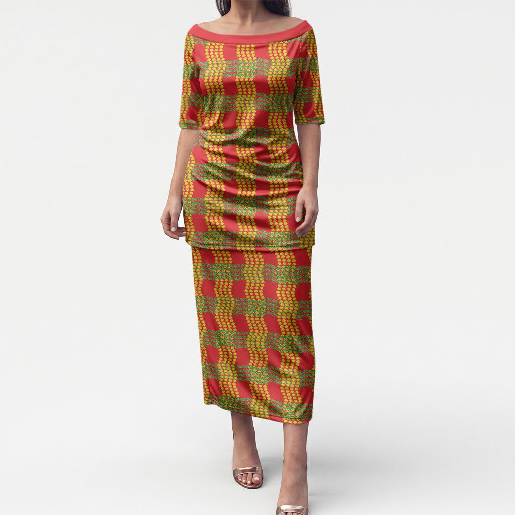 Aloha Hawaii Ilima Maile Lei Puletasi Palaka Inspired Hawaiian-plaid Red LT14 Long Dress Red - Polynesian Pride