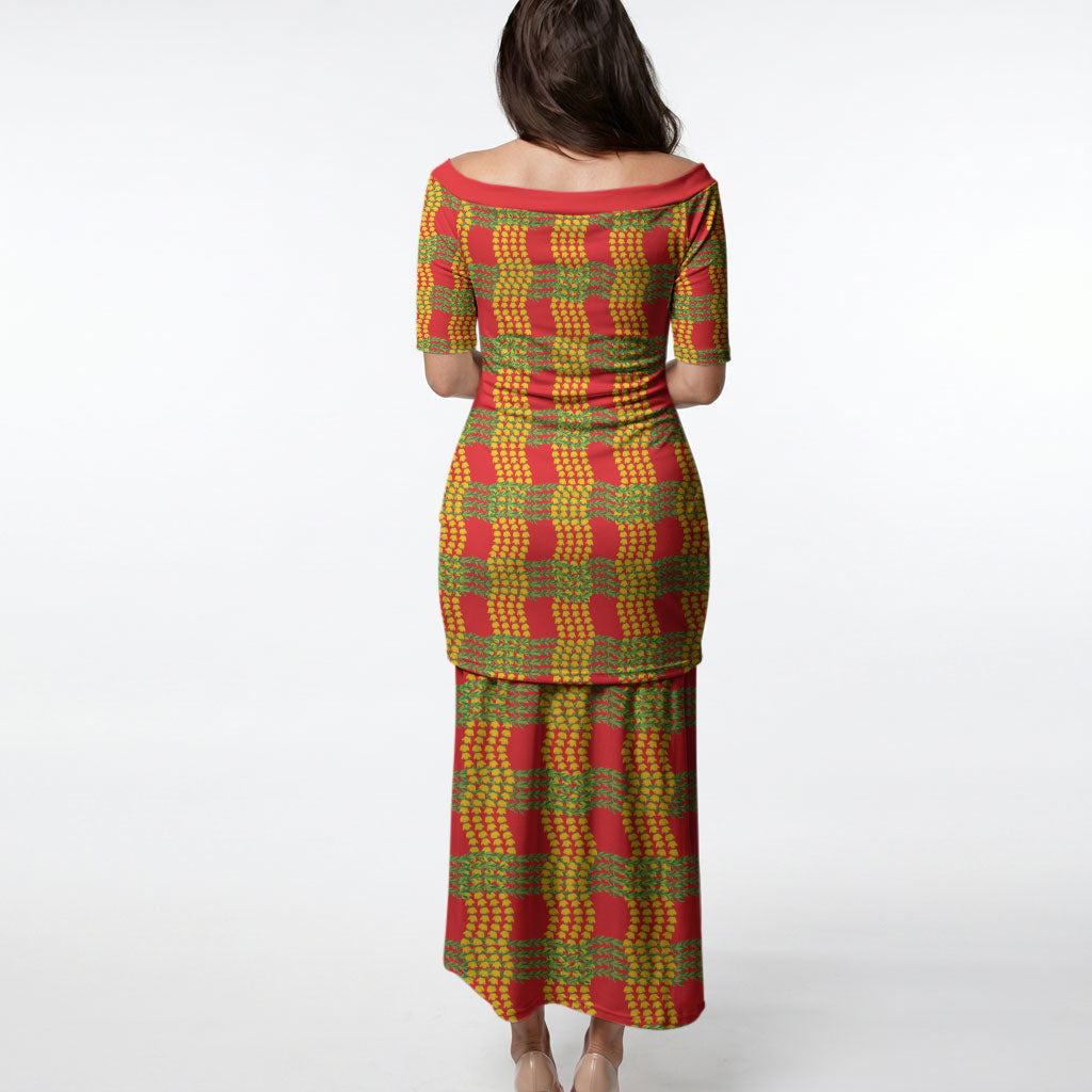 Aloha Hawaii Ilima Maile Lei Puletasi Palaka Inspired Hawaiian-plaid Red