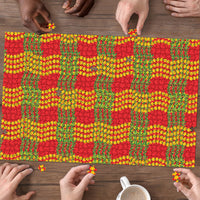 Aloha Hawaii Ilima Maile Lei Puzzle Palaka Inspired Hawaiian-plaid Red