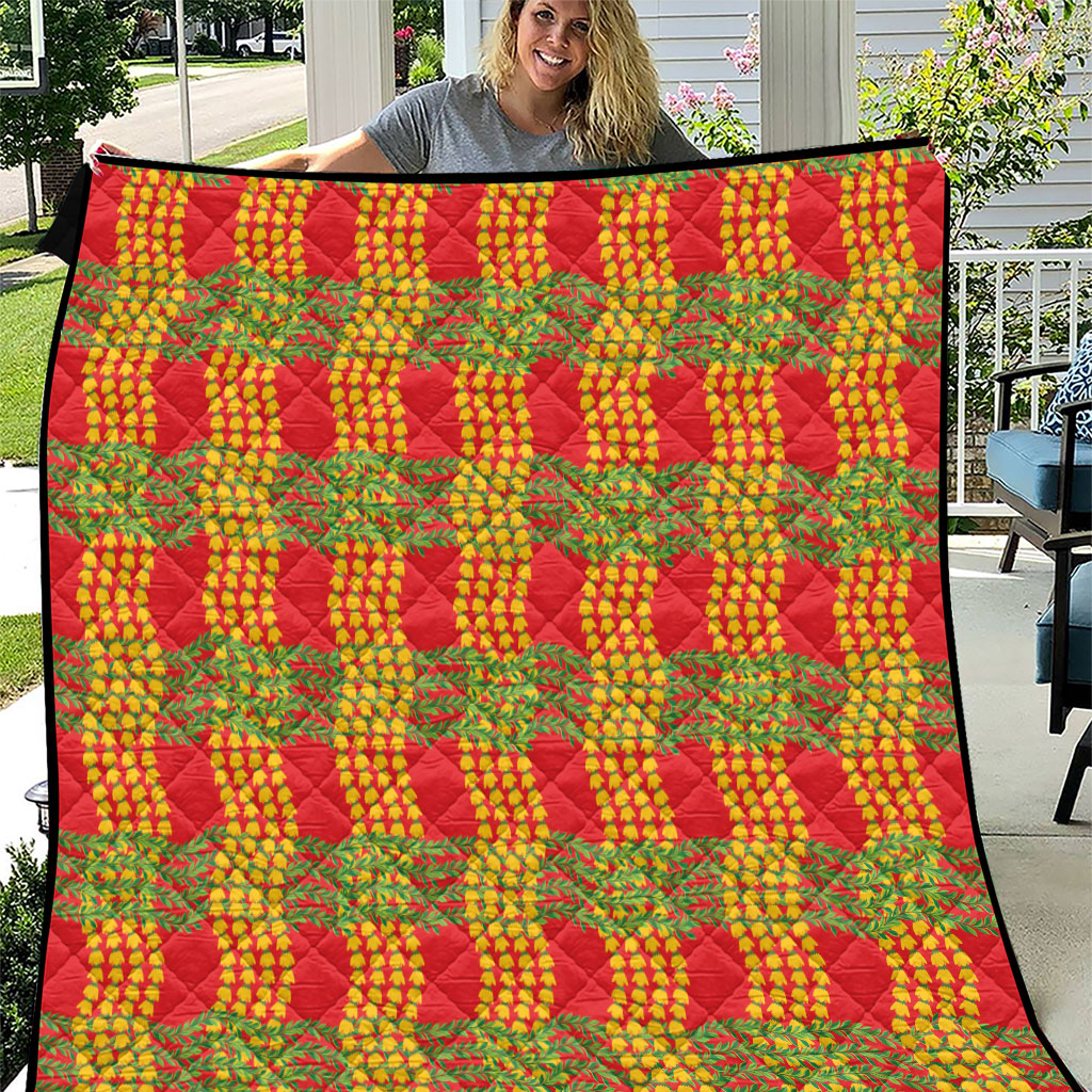 Aloha Hawaii Ilima Maile Lei Quilt Palaka Inspired Hawaiian-plaid Red LT14 Red - Polynesian Pride