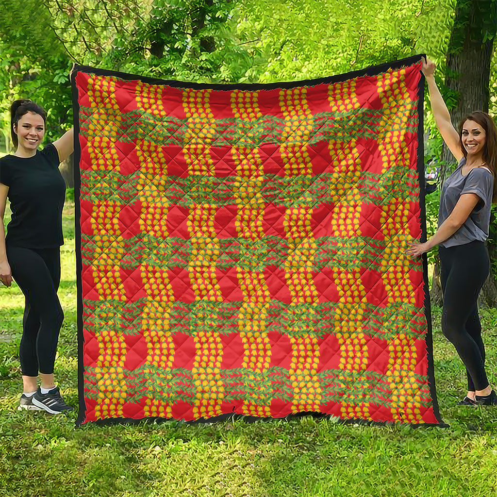 Aloha Hawaii Ilima Maile Lei Quilt Palaka Inspired Hawaiian-plaid Red