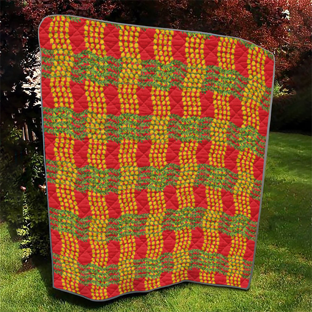 Aloha Hawaii Ilima Maile Lei Quilt Palaka Inspired Hawaiian-plaid Red
