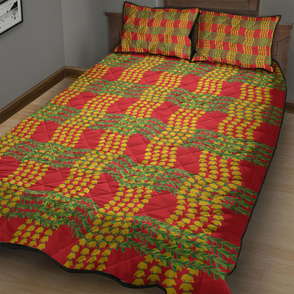 Aloha Hawaii Ilima Maile Lei Quilt Bed Set Palaka Inspired Hawaiian-plaid Red