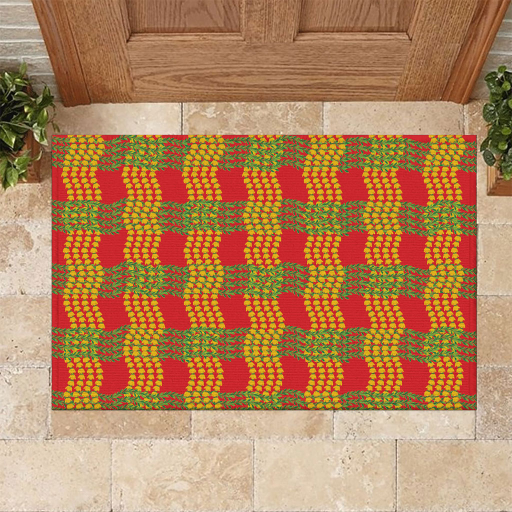 Aloha Hawaii Ilima Maile Lei Rubber Doormat Palaka Inspired Hawaiian-plaid Red