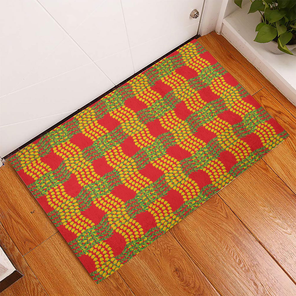 Aloha Hawaii Ilima Maile Lei Rubber Doormat Palaka Inspired Hawaiian-plaid Red