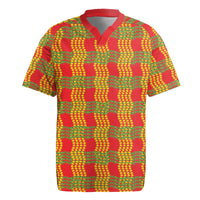 Aloha Hawaii Ilima Maile Lei Rugby Jersey Palaka Inspired Hawaiian-plaid Red