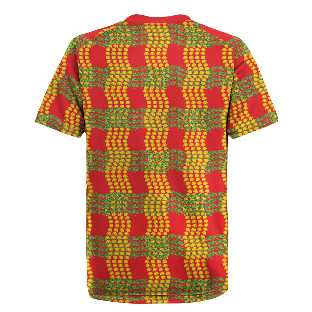 Aloha Hawaii Ilima Maile Lei Rugby Jersey Palaka Inspired Hawaiian-plaid Red