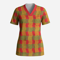 Aloha Hawaii Ilima Maile Lei Scrub Top Palaka Inspired Hawaiian-plaid Red