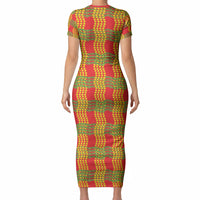 Aloha Hawaii Ilima Maile Lei Short Sleeve Bodycon Dress Palaka Inspired Hawaiian-plaid Red