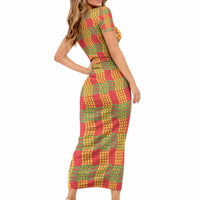 Aloha Hawaii Ilima Maile Lei Short Sleeve Bodycon Dress Palaka Inspired Hawaiian-plaid Red