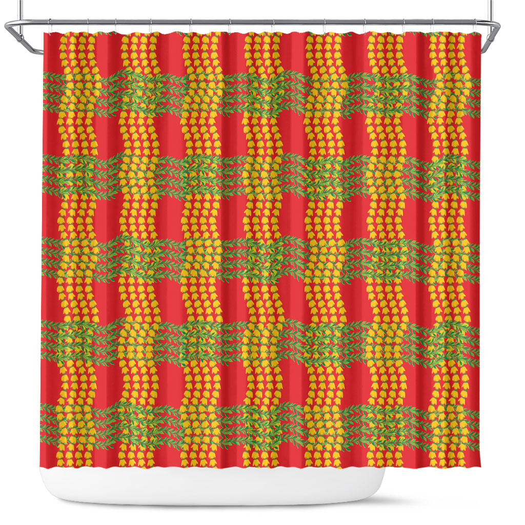 Aloha Hawaii Ilima Maile Lei Shower Curtain Palaka Inspired Hawaiian-plaid Red