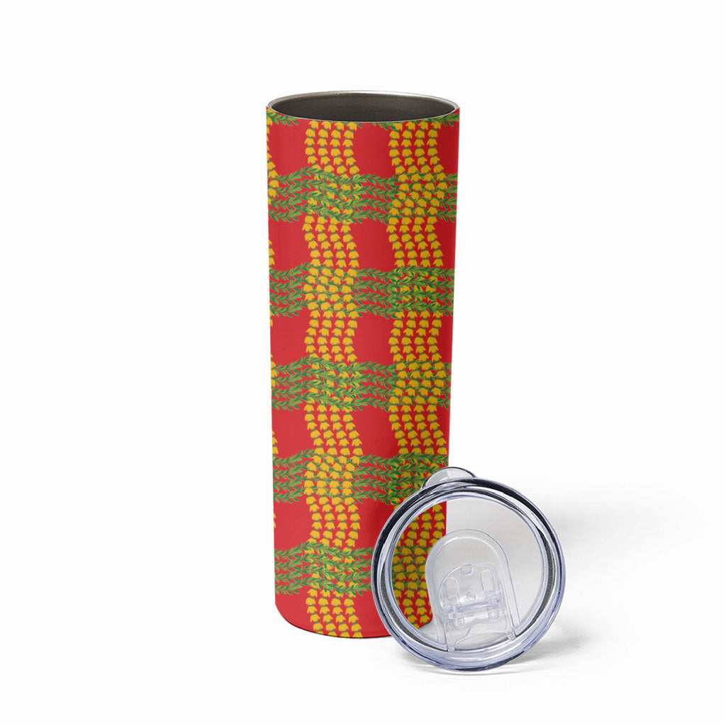Aloha Hawaii Ilima Maile Lei Skinny Tumbler Palaka Inspired Hawaiian-plaid Red