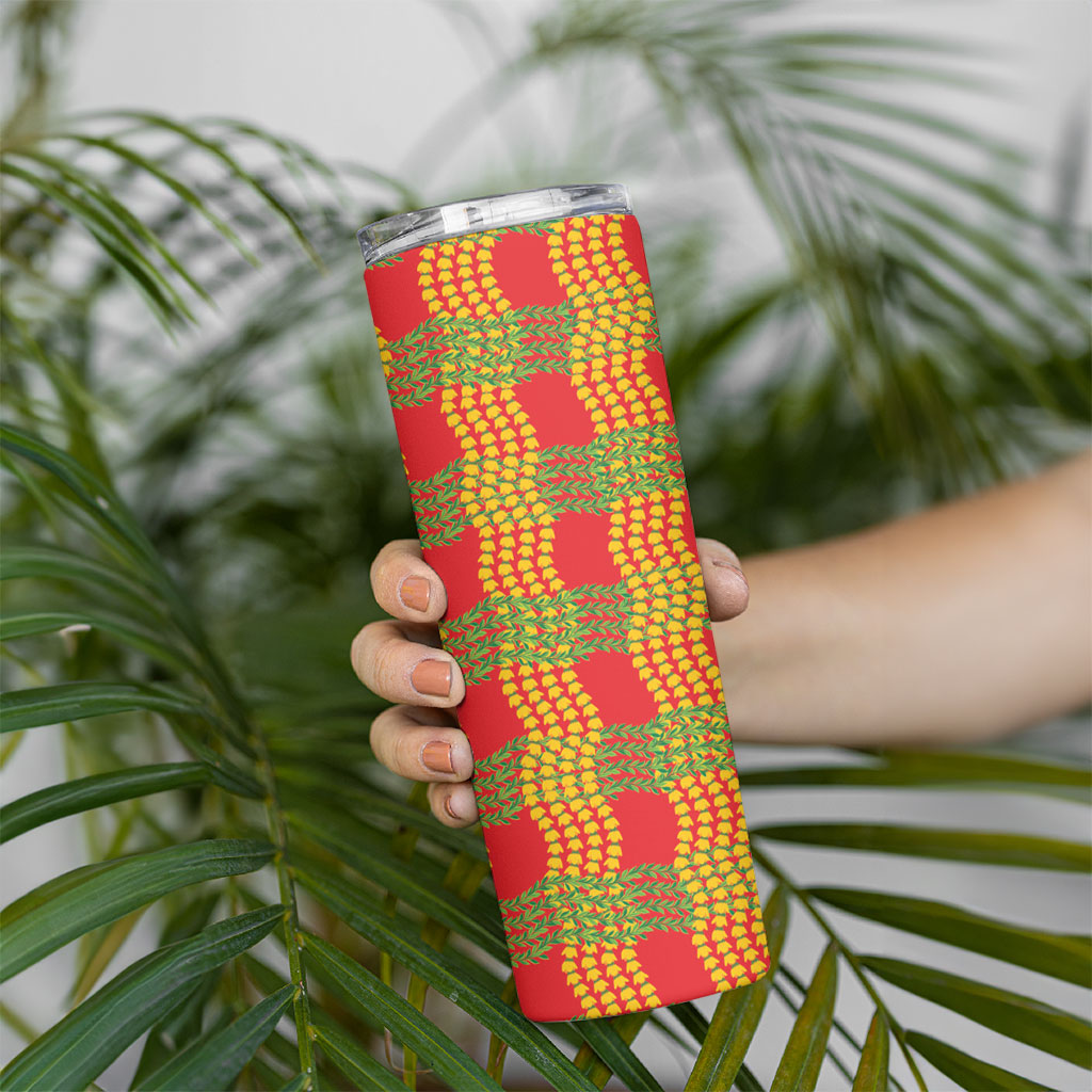Aloha Hawaii Ilima Maile Lei Skinny Tumbler Palaka Inspired Hawaiian-plaid Red