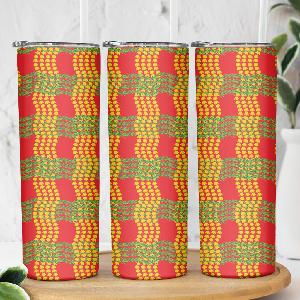 Aloha Hawaii Ilima Maile Lei Skinny Tumbler Palaka Inspired Hawaiian-plaid Red