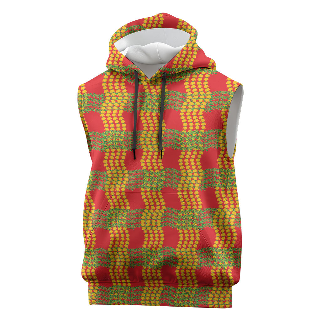 Aloha Hawaii Ilima Maile Lei Sleeveless Hoodie Palaka Inspired Hawaiian-plaid Red LT14 Red - Polynesian Pride
