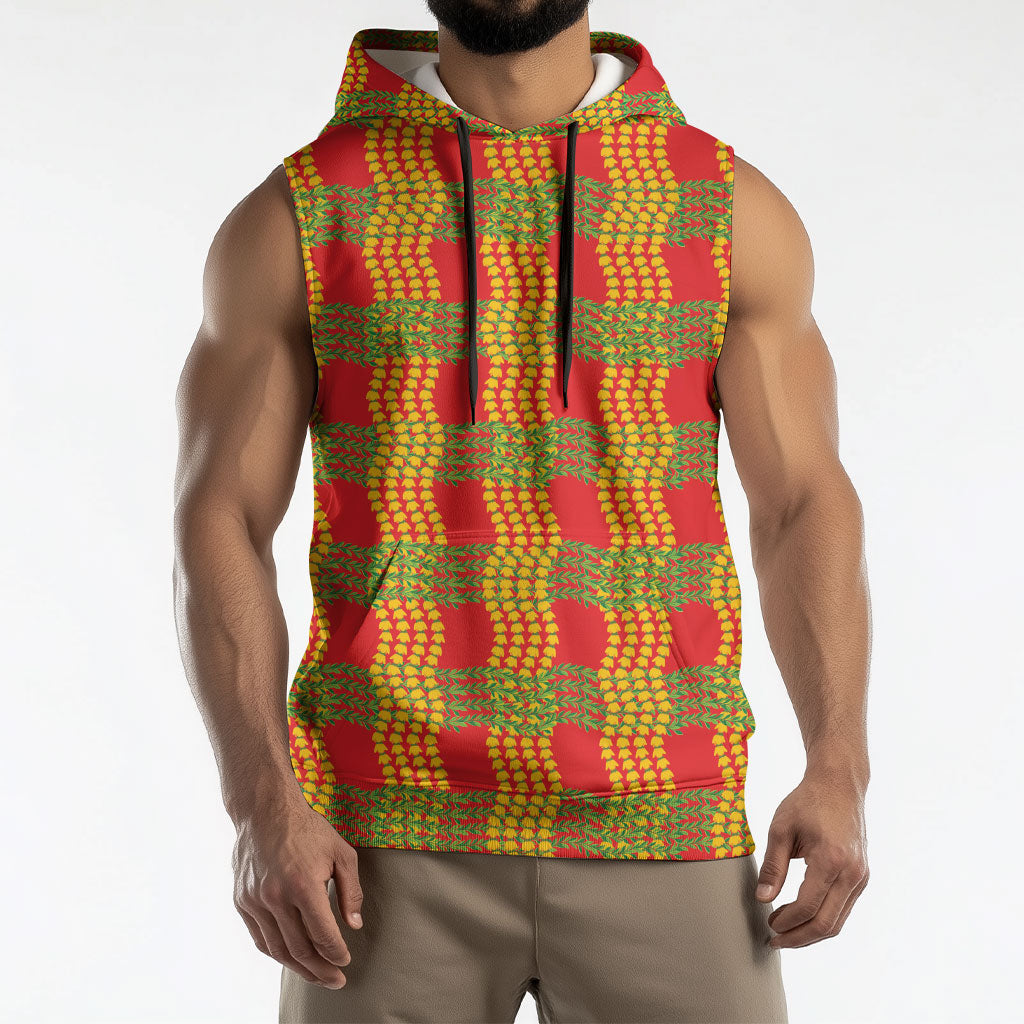 Aloha Hawaii Ilima Maile Lei Sleeveless Hoodie Palaka Inspired Hawaiian-plaid Red