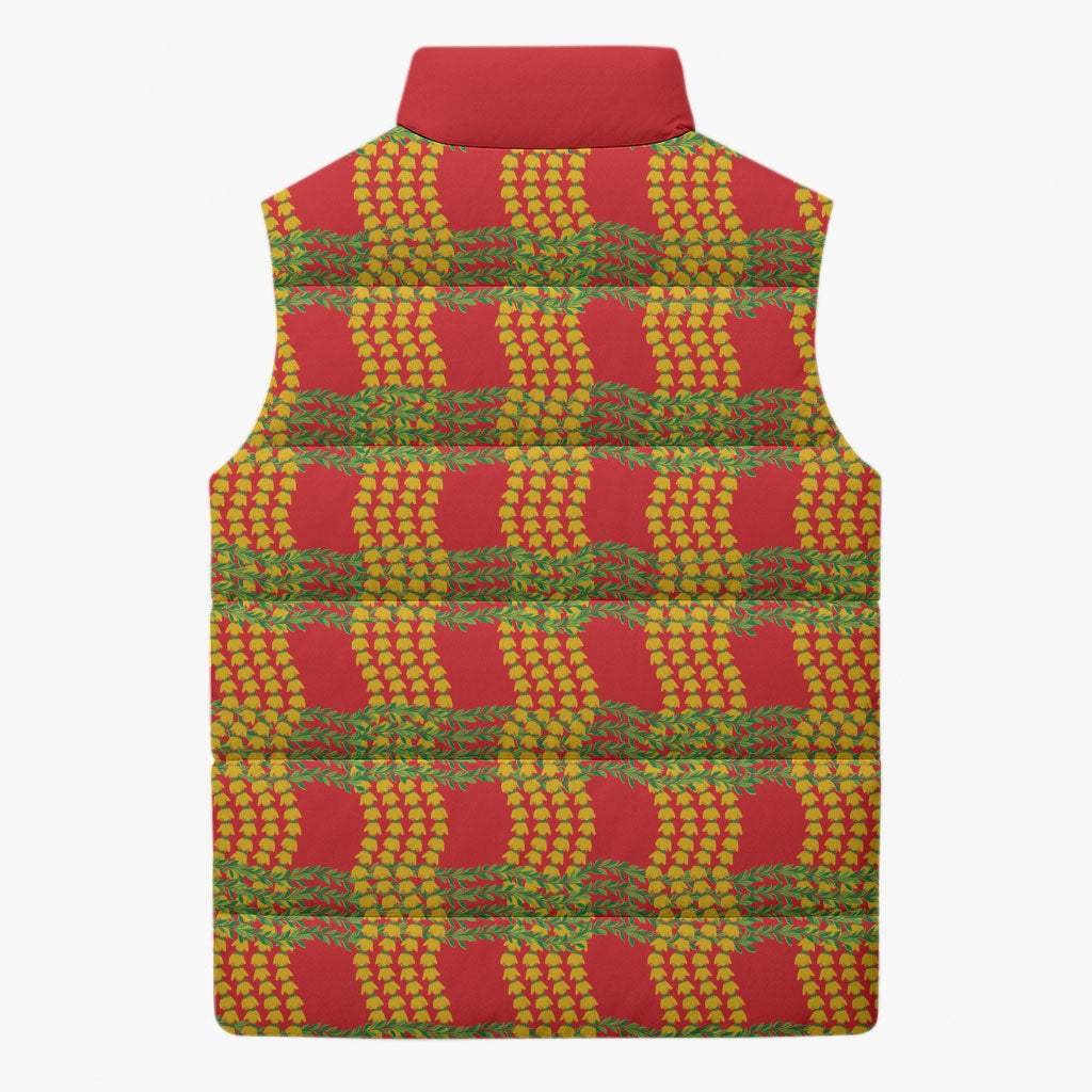Aloha Hawaii Ilima Maile Lei Sleeveless Puffer Jacket Palaka Inspired Hawaiian-plaid Red