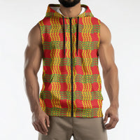 Aloha Hawaii Ilima Maile Lei Sleeveless Zip Hoodie Palaka Inspired Hawaiian-plaid Red
