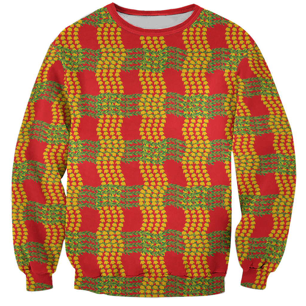 Aloha Hawaii Ilima Maile Lei Sweatshirt Palaka Inspired Hawaiian-plaid Red
