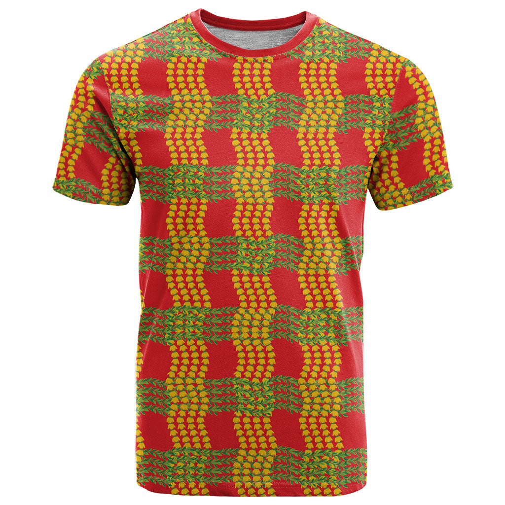 Aloha Hawaii Ilima Maile Lei T Shirt Palaka Inspired Hawaiian-plaid Red