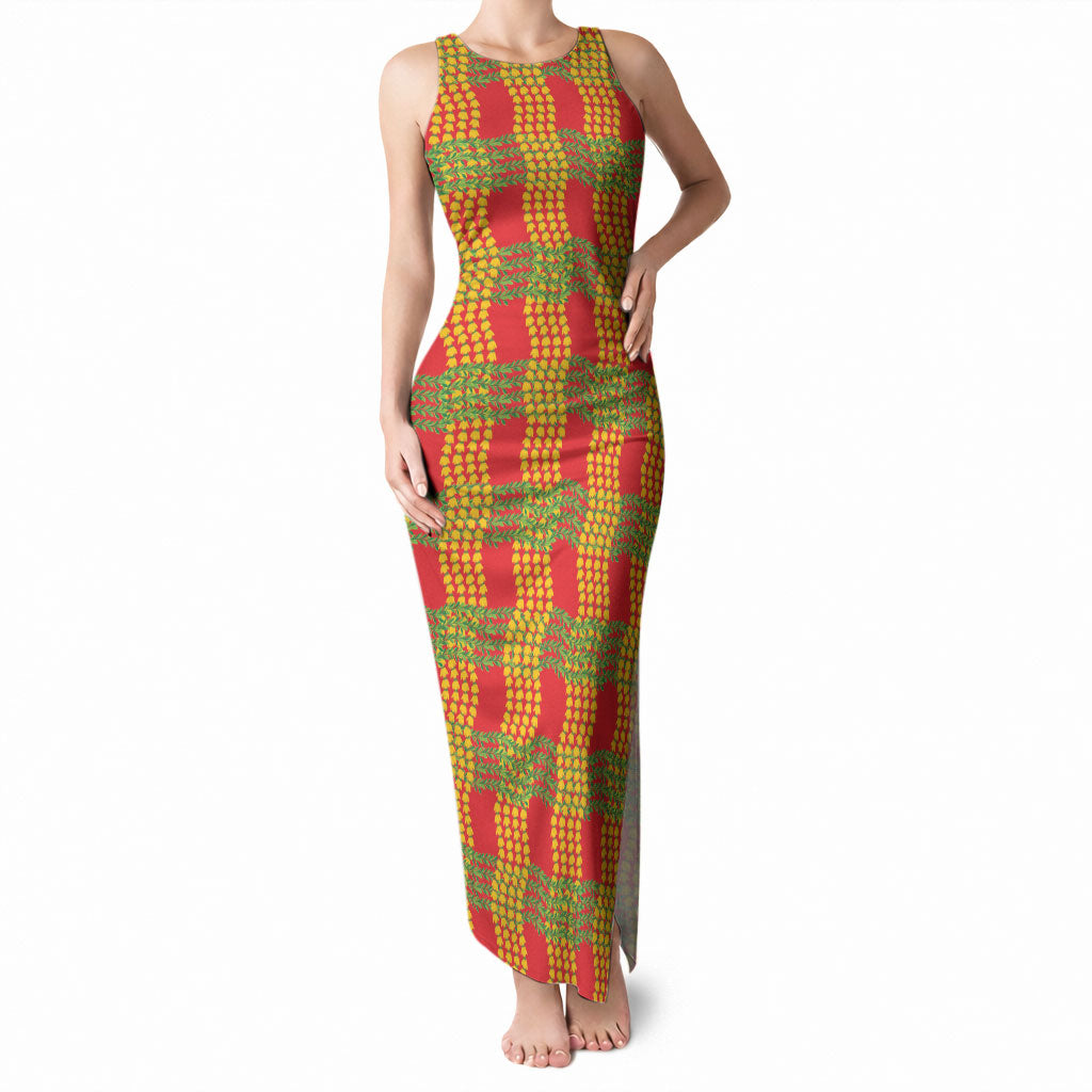 Aloha Hawaii Ilima Maile Lei Tank Maxi Dress Palaka Inspired Hawaiian-plaid Red