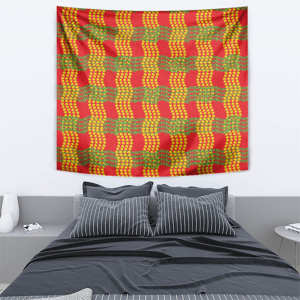 Aloha Hawaii Ilima Maile Lei Tapestry Palaka Inspired Hawaiian-plaid Red