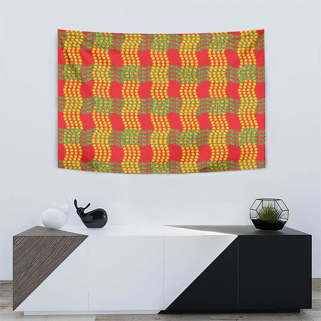 Aloha Hawaii Ilima Maile Lei Tapestry Palaka Inspired Hawaiian-plaid Red