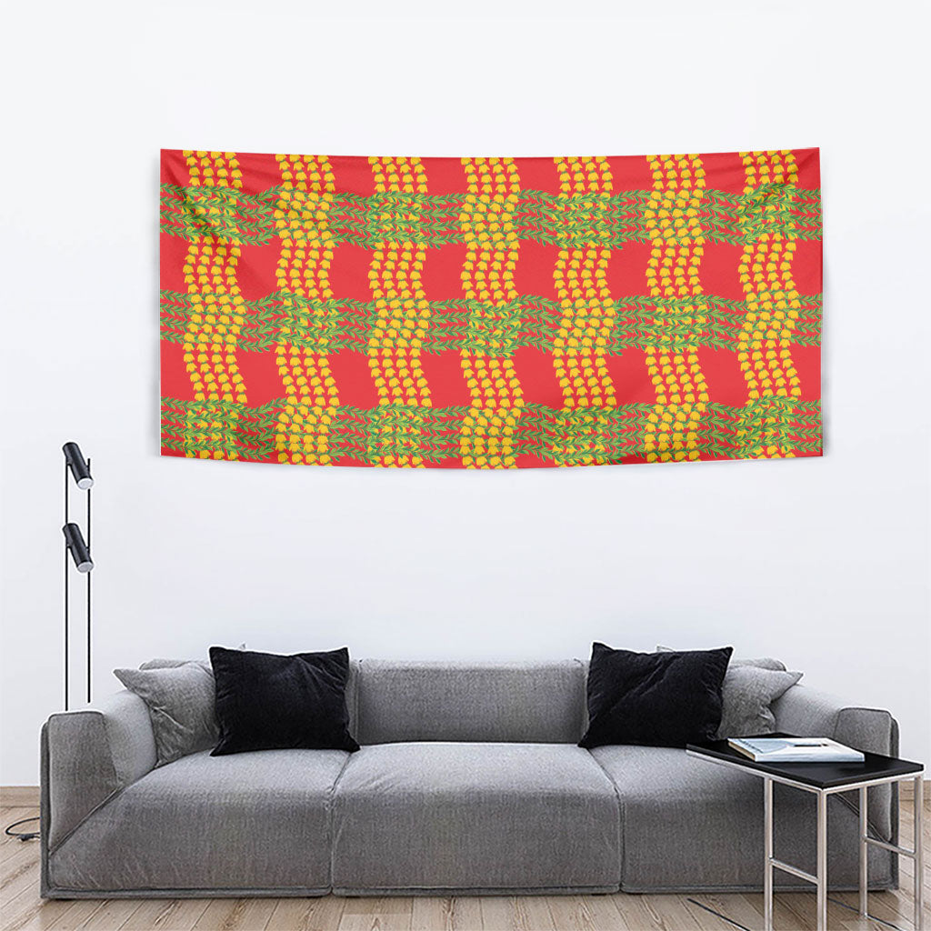 Aloha Hawaii Ilima Maile Lei Tapestry Palaka Inspired Hawaiian-plaid Red