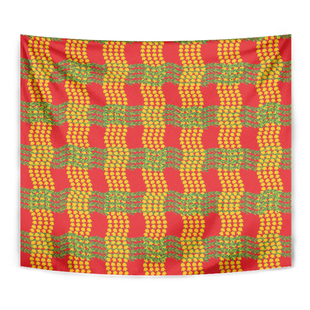 Aloha Hawaii Ilima Maile Lei Tapestry Palaka Inspired Hawaiian-plaid Red