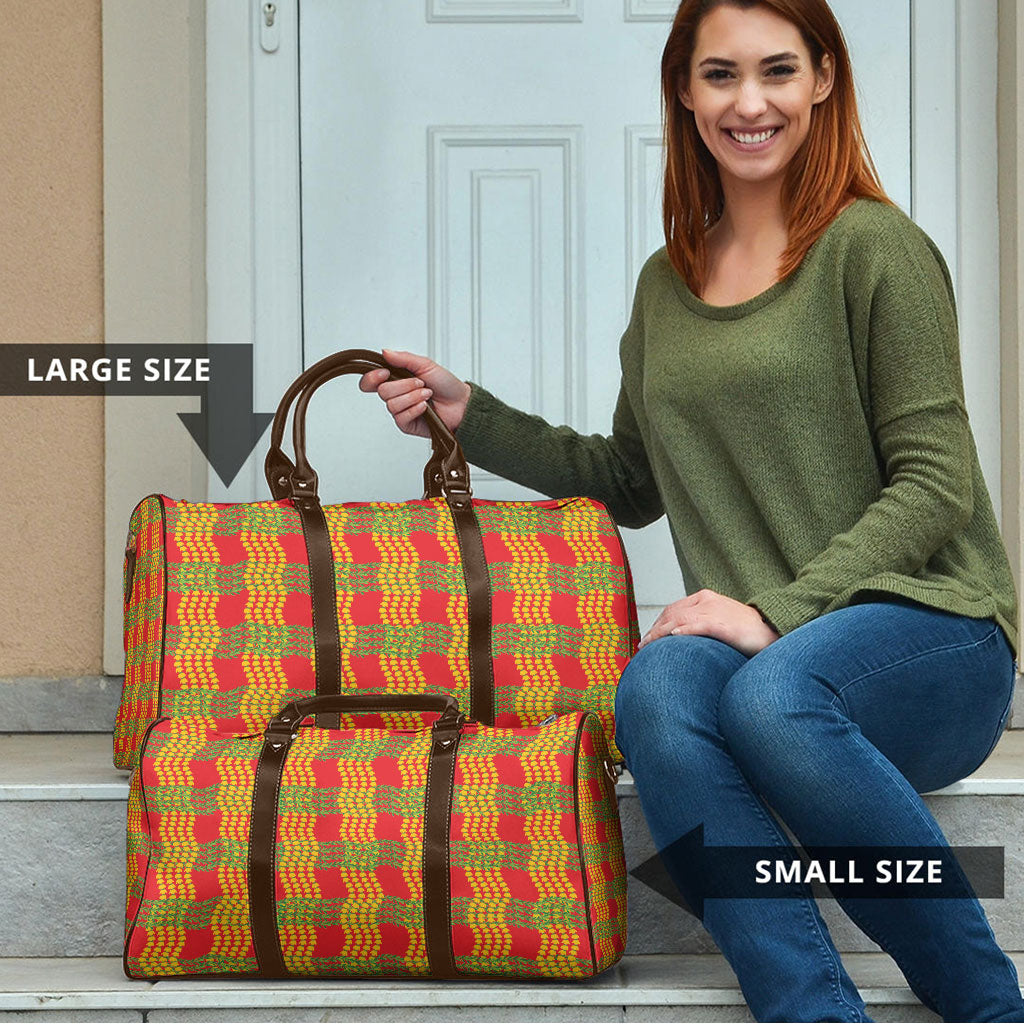 Aloha Hawaii Ilima Maile Lei Travel Bag Palaka Inspired Hawaiian-plaid Red