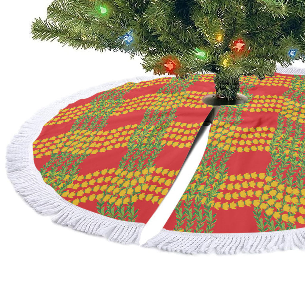 Aloha Hawaii Ilima Maile Lei Tree Skirt Palaka Inspired Hawaiian-plaid Red