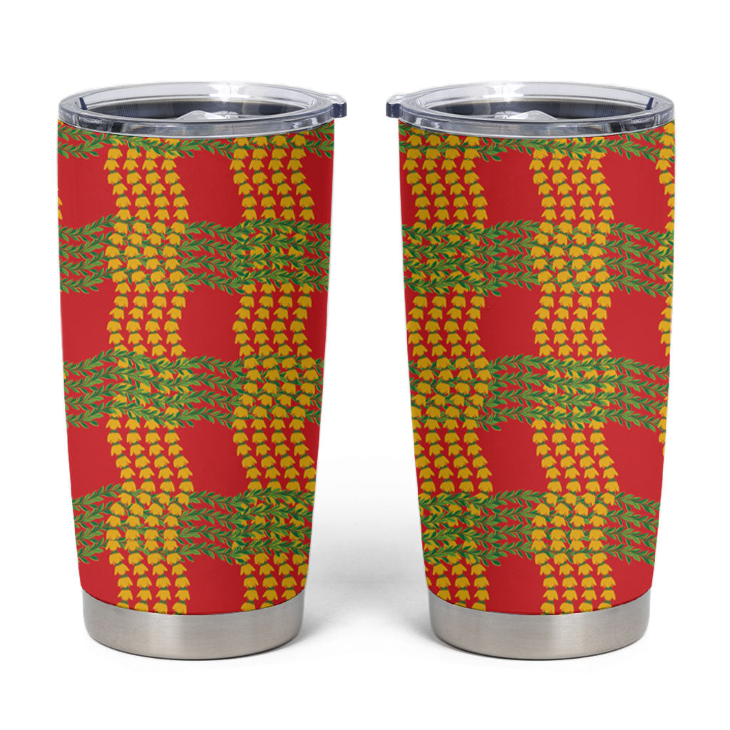 Aloha Hawaii Ilima Maile Lei Tumbler Cup Palaka Inspired Hawaiian-plaid Red