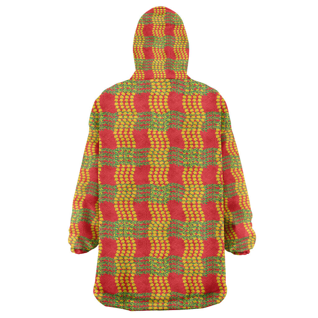 Aloha Hawaii Ilima Maile Lei Wearable Blanket Hoodie Palaka Inspired Hawaiian-plaid Red