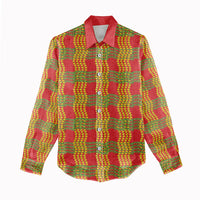 Aloha Hawaii Ilima Maile Lei Women Casual Shirt Palaka Inspired Hawaiian-plaid Red