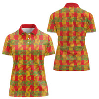 Aloha Hawaii Ilima Maile Lei Women Polo Shirt Palaka Inspired Hawaiian-plaid Red