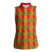 Aloha Hawaii Ilima Maile Lei Women Sleeveless Polo Shirt Palaka Inspired Hawaiian-plaid Red