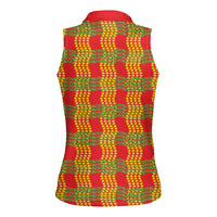 Aloha Hawaii Ilima Maile Lei Women Sleeveless Polo Shirt Palaka Inspired Hawaiian-plaid Red