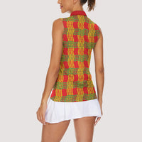 Aloha Hawaii Ilima Maile Lei Women Sleeveless Polo Shirt Palaka Inspired Hawaiian-plaid Red