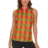 Aloha Hawaii Ilima Maile Lei Women Sleeveless Polo Shirt Palaka Inspired Hawaiian-plaid Red