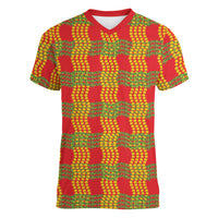 Aloha Hawaii Ilima Maile Lei Women V-Neck T-Shirt Palaka Inspired Hawaiian-plaid Red