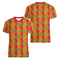 Aloha Hawaii Ilima Maile Lei Women V-Neck T-Shirt Palaka Inspired Hawaiian-plaid Red