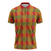 Aloha Hawaii Ilima Maile Lei Zipper Polo Shirt Palaka Inspired Hawaiian-plaid Red
