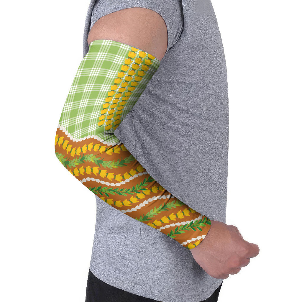 Hawaii Leis Palaka Motifs Arm Sleeves Pikake Pakalana Maile Ilima Kakau Style
