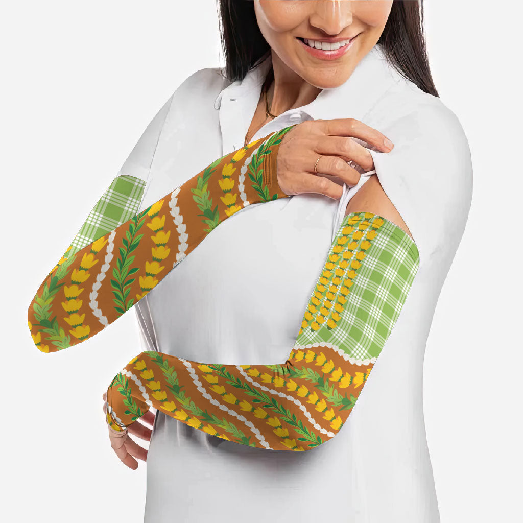 Hawaii Leis Palaka Motifs Arm Sleeves Pikake Pakalana Maile Ilima Kakau Style