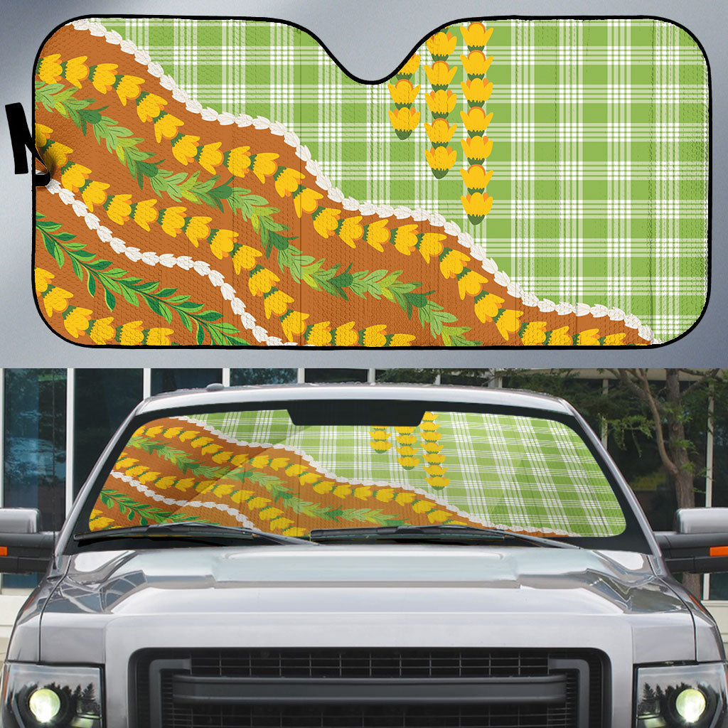 Hawaii Leis Palaka Motifs Auto Sun Shade Pikake Pakalana Maile Ilima Kakau Style