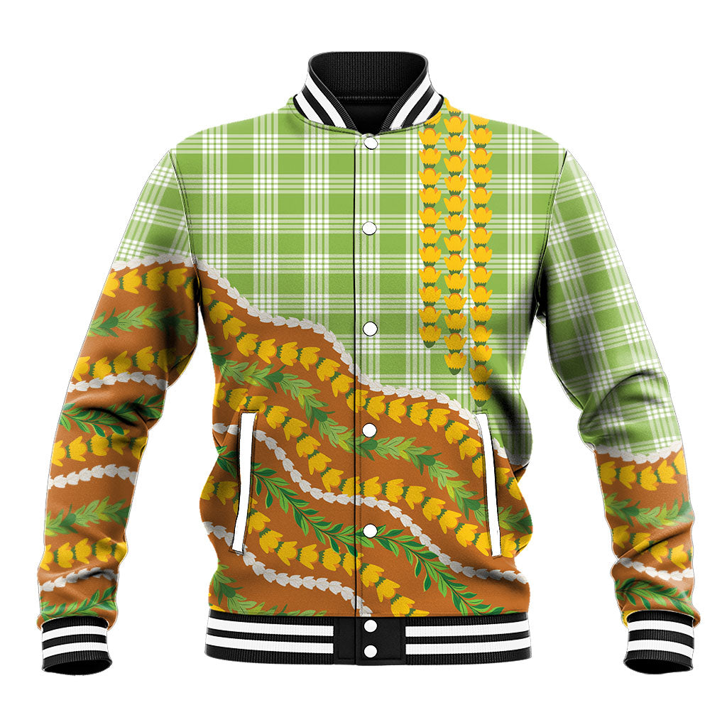 Hawaii Leis Palaka Motifs Baseball Jacket Pikake Pakalana Maile Ilima Kakau Style