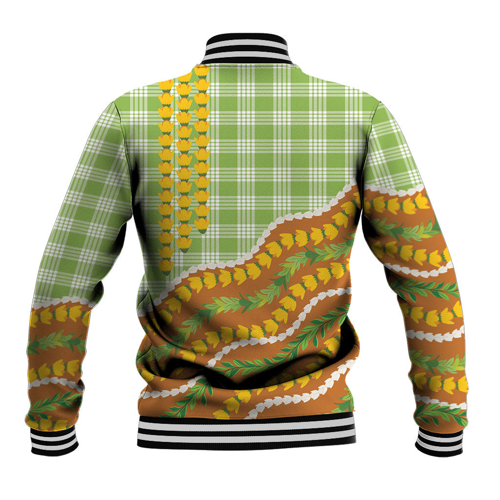 Hawaii Leis Palaka Motifs Baseball Jacket Pikake Pakalana Maile Ilima Kakau Style